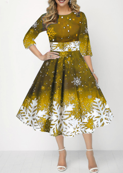 Robes de noël d'hiver pour fem - French Vintage Floral Midi Dress avis et prix
