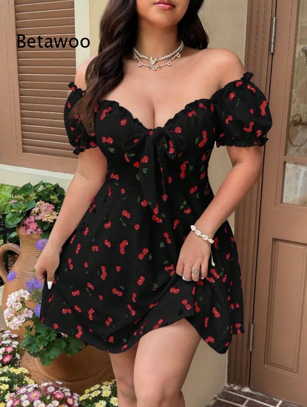 Mini-robe à imprimé floral pou - Off Shoulder Puff Sleeve Sundress avis et prix