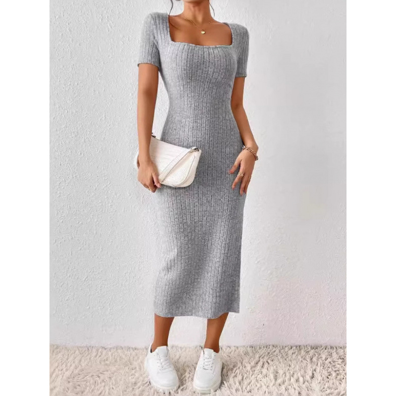 Robe midi en tricot côtelé vin - Bodycon Long Sleeve Ribbed Dress avis et prix