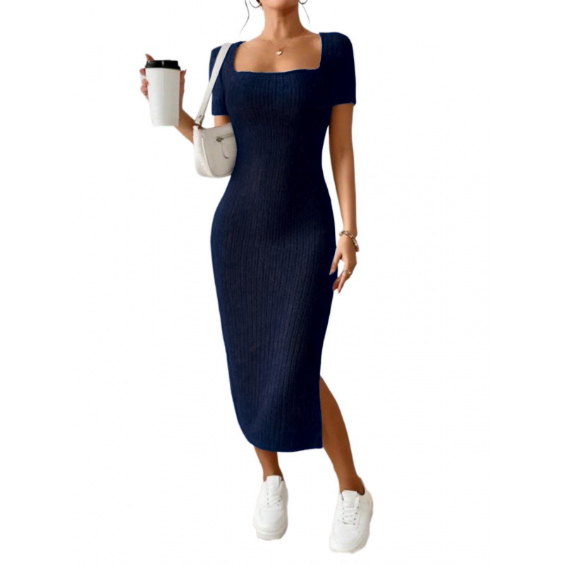 Robe midi en tricot côtelé vin - Bodycon Long Sleeve Ribbed Dress avis et prix