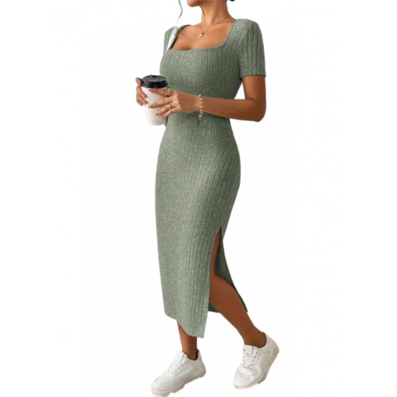 Robe midi en tricot côtelé vin - Bodycon Long Sleeve Ribbed Dress avis et prix