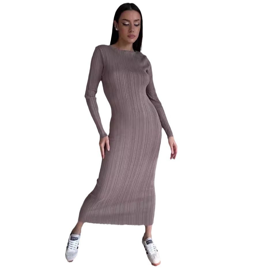 Robe longue moulante élégante  - Bodycon Long Sleeve Ribbed Dress avis et prix