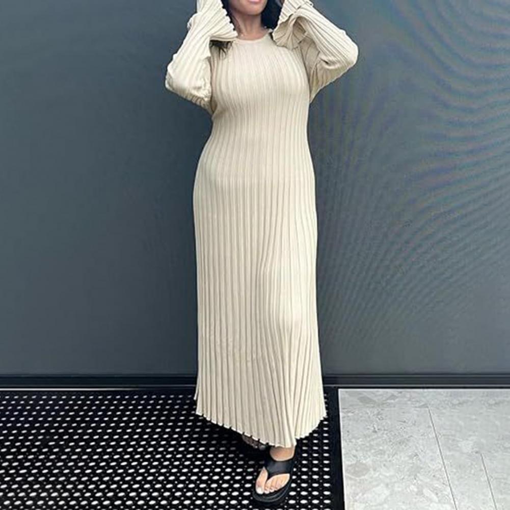 Robe longue en maille côtelée  - Bodycon Long Sleeve Ribbed Dress avis et prix