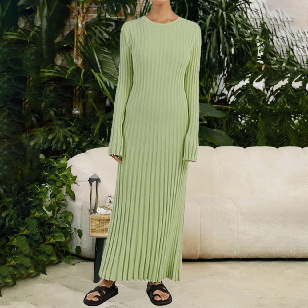 Robe longue en maille côtelée  - Bodycon Long Sleeve Ribbed Dress avis et prix