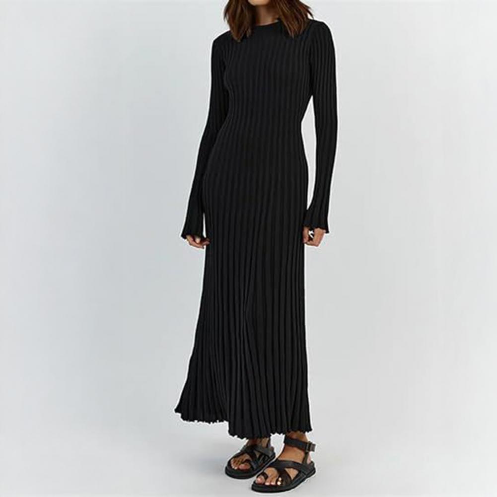 Robe longue en maille côtelée  - Bodycon Long Sleeve Ribbed Dress avis et prix