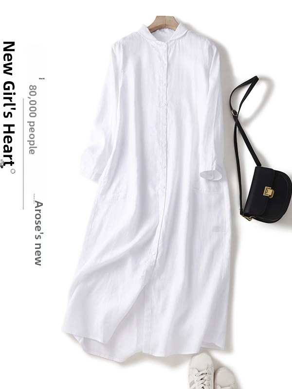 Robe chemise décontractée en c - Casual Loose Linen Shirt Dress avis et prix