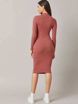 Robe moulante mi-longue côtelé - Bodycon Long Sleeve Ribbed Dress avis et prix
