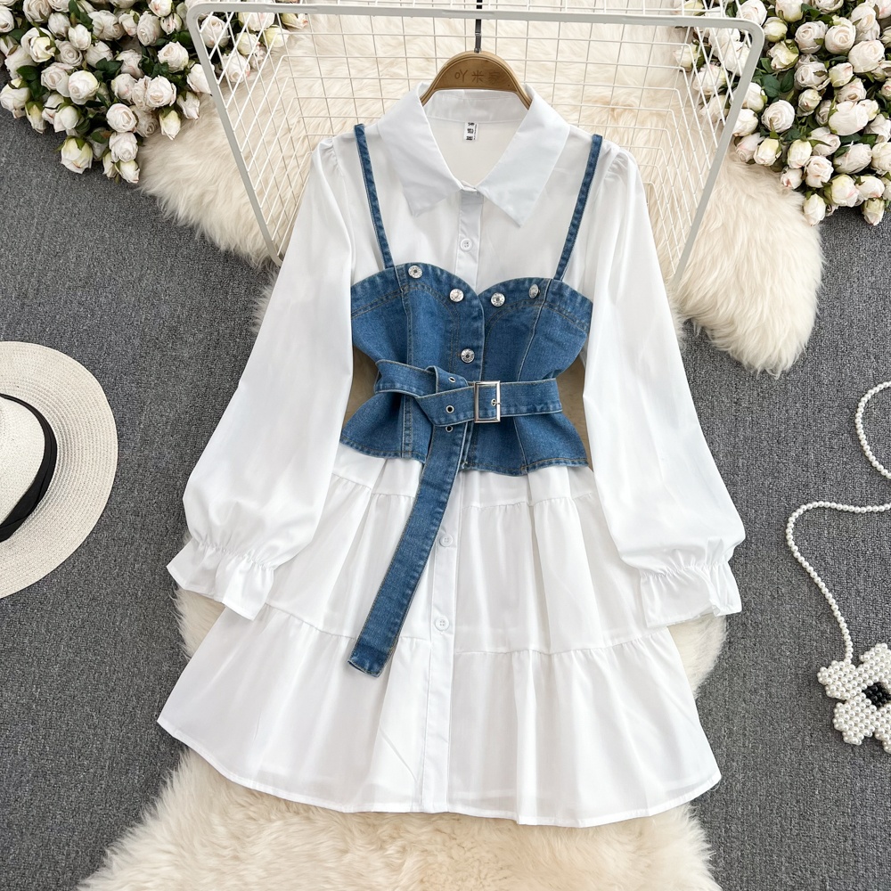 Ensemble deux pièces style rét - Korean Style A Line Shirt Dress avis et prix