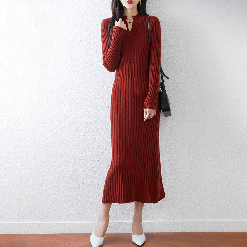 Robe longue côtelée minimalist - Bodycon Long Sleeve Ribbed Dress avis et prix