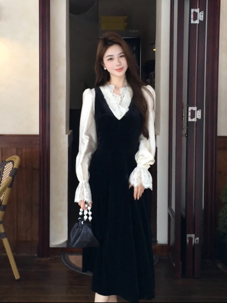 Ensemble robe en velours XZY C - Korean Style A Line Shirt Dress avis et prix