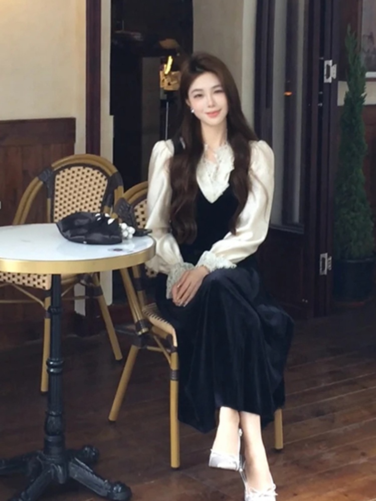 Ensemble robe en velours XZY C - Korean Style A Line Shirt Dress avis et prix