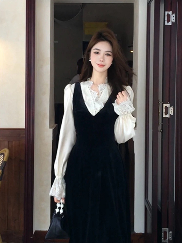 Ensemble robe en velours XZY C - Korean Style A Line Shirt Dress avis et prix