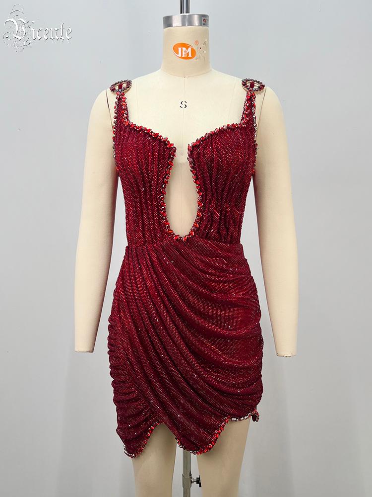 Robe mini sexy rouge à strass  - Sparkly Rhinestone Club Party Dress avis et prix