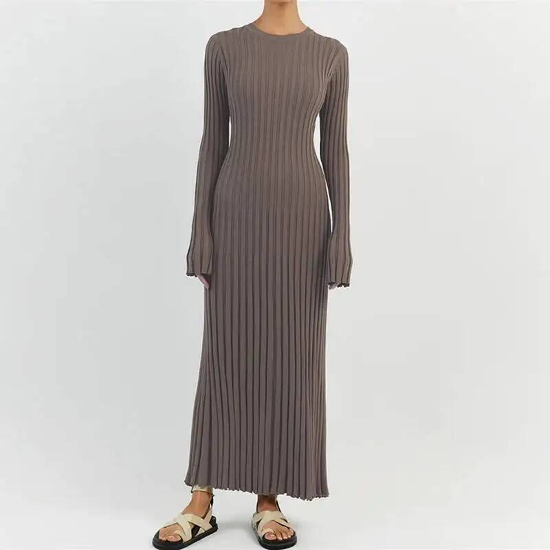 Robe longue moulante élégante  - Bodycon Long Sleeve Ribbed Dress avis et prix