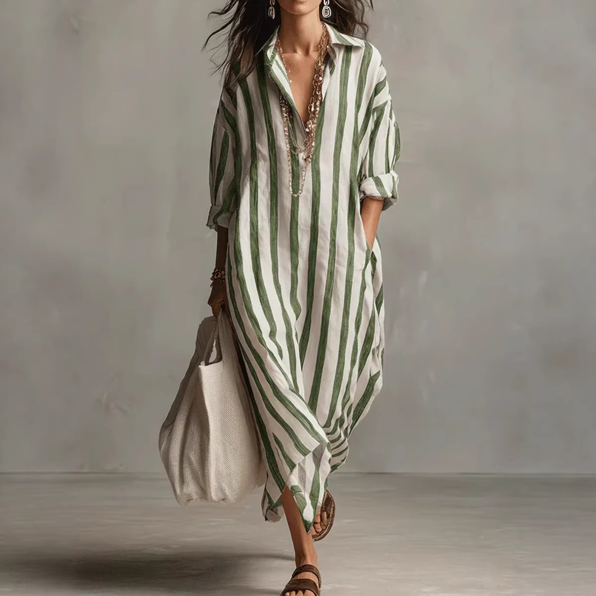 Robe longue décontractée et él - Casual Loose Linen Shirt Dress avis et prix