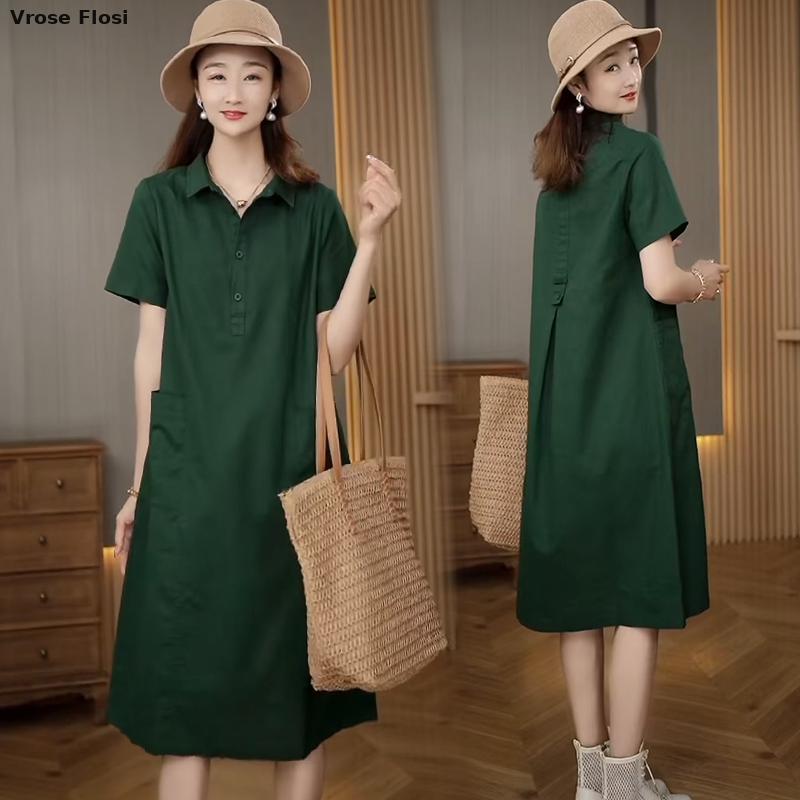 Robe en lin à manches courtes  - Casual Loose Linen Shirt Dress avis et prix