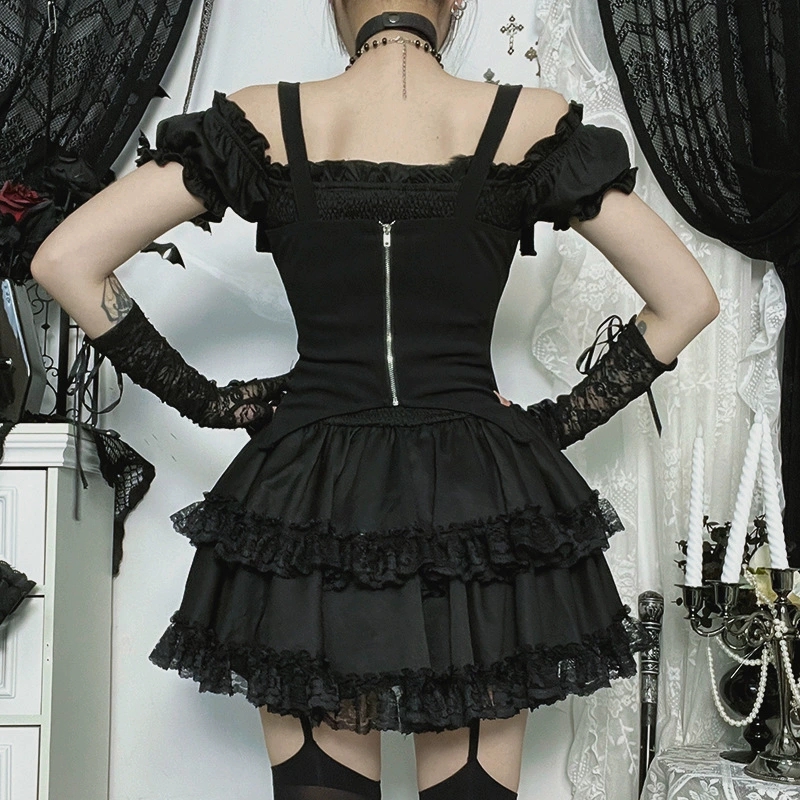 Goth Dark E-girl Kawaii dentel - Y2K Backless Halter Mini Dress avis et prix